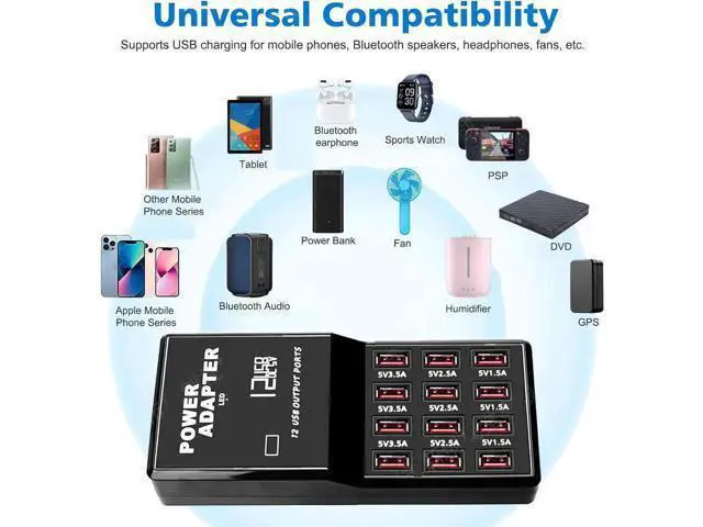Alt view image 4 of 6 - Multi Port USB Charging Station, 60W 12 Ports USB Charging Station, USB Fast Charging 12 Ports for Multiple Devices Cell Phones Tablets Smartwatches Headphones Speakers (Black)