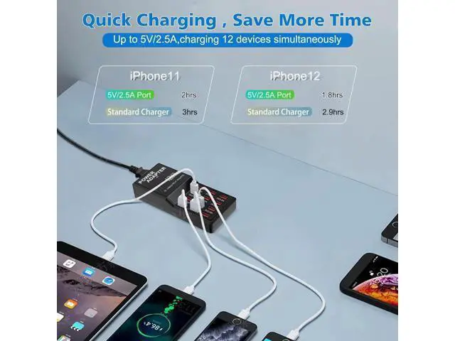 Alt view image 5 of 6 - Multi Port USB Charging Station, 60W 12 Ports USB Charging Station, USB Fast Charging 12 Ports for Multiple Devices Cell Phones Tablets Smartwatches Headphones Speakers (Black)
