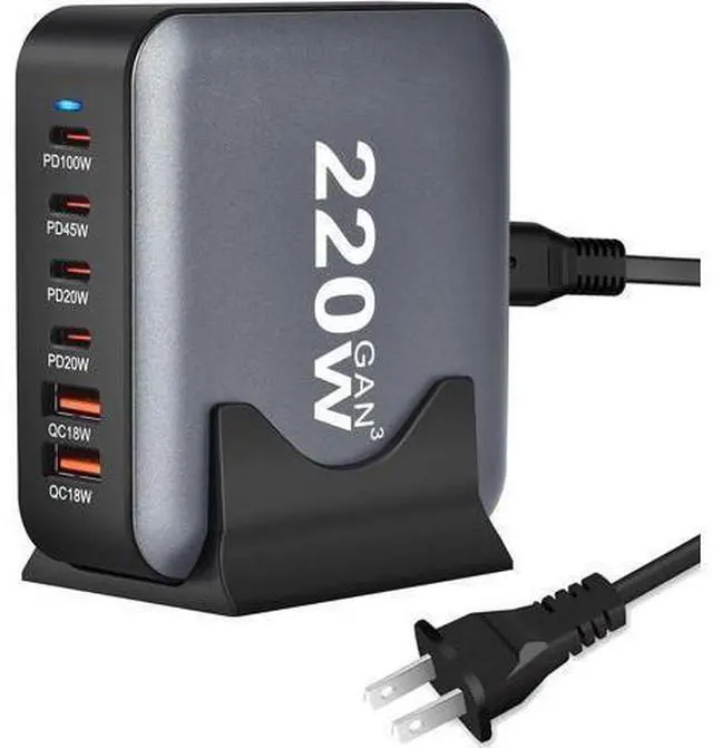 Main image of USB Charging Station for Multiple Devices, 220W 6-Port USB Charging Hub with 4 PD USB-C, 2 QC USB-A, Max 100W Output Fast Charging Station for i-Phone, Android Cellphones, Switch, Tablet etc..