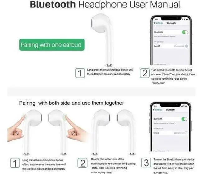 Alt view image 5 of 7 - Wireless Earbuds Bluetooth Headphones Stereo Earphone with Built-In Mic with Charging Case Cordless Sport Headsets for AirPods iPhone XS XR X 8 7 plus 6 6s plus Android Samsung Galaxy