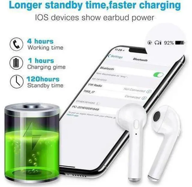 Alt view image 6 of 7 - Wireless Earbuds Bluetooth Headphones Stereo Earphone with Built-In Mic with Charging Case Cordless Sport Headsets for AirPods iPhone XS XR X 8 7 plus 6 6s plus Android Samsung Galaxy