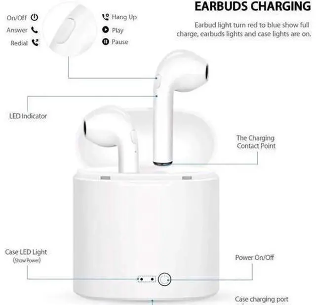 Alt view image 7 of 7 - Wireless Earbuds Bluetooth Headphones Stereo Earphone with Built-In Mic with Charging Case Cordless Sport Headsets for AirPods iPhone XS XR X 8 7 plus 6 6s plus Android Samsung Galaxy