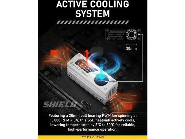 Alt view image 2 of 6 - Aomoproing Shield M.2 SSD Heatsink with Build-in 20mm PWM Fan, Premium Aluminum Design, High-Performance SSD Cooler for M.2 2280-White-1 Pack