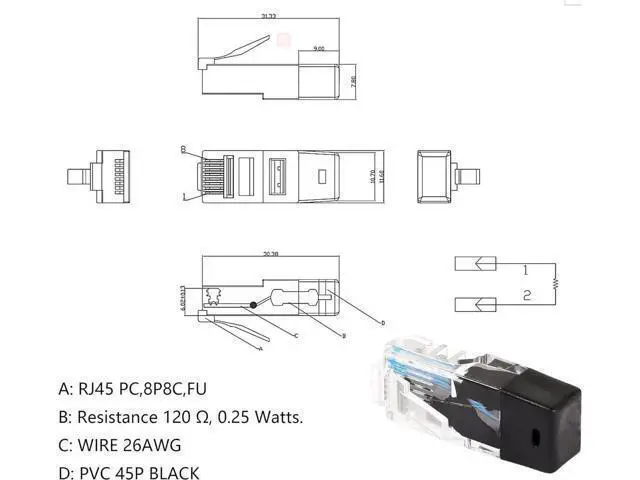 Alt view image 5 of 7 - RJ45 Network Test Adapter, 8P8C Network Plug 120 Ohms 0.25 Watts,RJ45 Connectors, for Device Network Testing 5 PCS