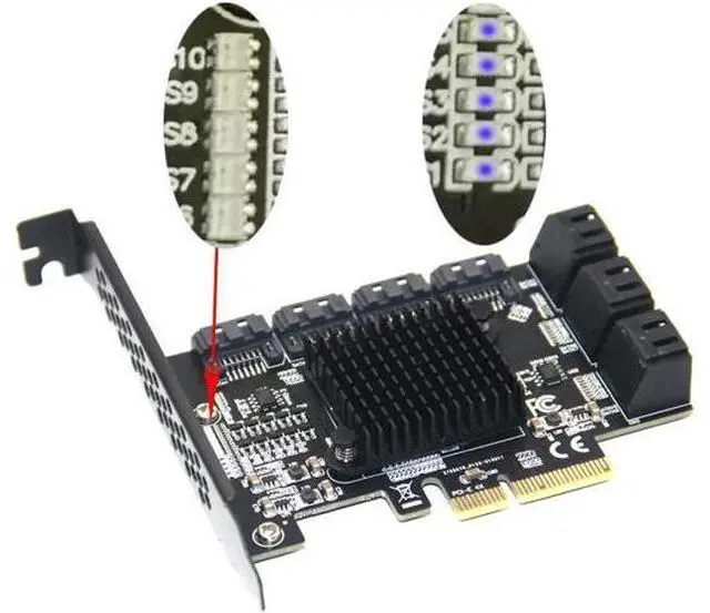 Alt view image 7 of 7 - Chi a Mining Riser 10 Port PCIE SATA Card PCI Express SATA Controller PCIE to SATA3 Expansion Card PCI E X4 SATA 3 6Gbps ASM1166 Grey