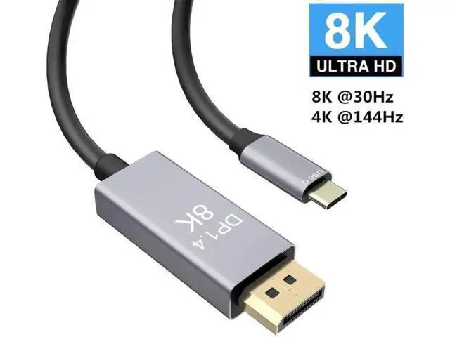 Alt view image 7 of 7 - USB C to DisplayPort 1.4 Cable 8K @30Hz 4K @144Hz USB 3.1 Type C Thunderbolt 3 to DP Cable for MacBook 2017 DellXPS 15 Disply XDR Galaxy - 10 FEET