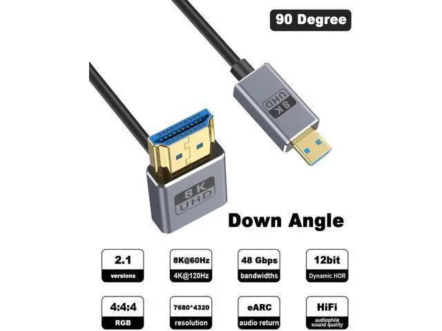 Alt view image 7 of 7 - AOMOPROING Short Micro HDMI 2.1 Cable, 90 Degree Micro HDMI to HDMI Cable, Down Angle HDMI Male to Micro HDMI Cable 8K@60Hz, 4K@240Hz, 48Gbps High Speed for Camera 1FT/30cm