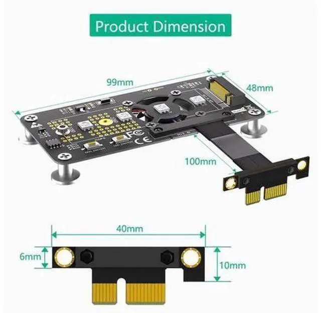 Alt view image 2 of 2 - M.2 nvme SSD to PCI-E 1X Extension cable With fan extension cable 0.05m