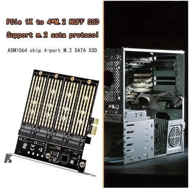 Alt view image 6 of 6 - Mining PCIE to M2 Adapter PCI Express X1 3.0 4 Port B Key M.2 NGFF SATA SSD Adapter PCI-E M.2 Adapter Expansion Card Riser