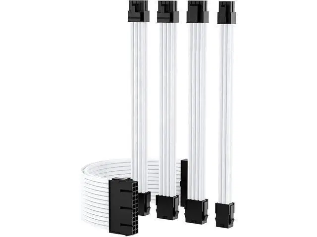 Alt view image 2 of 7 - Mod Sleeved Cable, White Power Supply Cable Extension Kit, 24PIN ATX, 4+4 PIN EPS, Dual 6+2 PIN PCIE, 6 PIN PCI-E