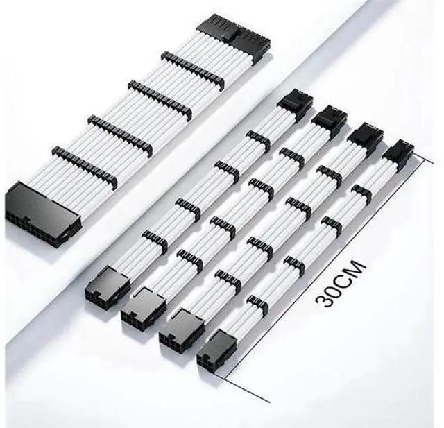 Main image of Mod Sleeved Cable, White Power Supply Cable Extension Kit, 24PIN ATX, 4+4 PIN EPS, Dual 6+2 PIN PCIE, 6 PIN PCI-E