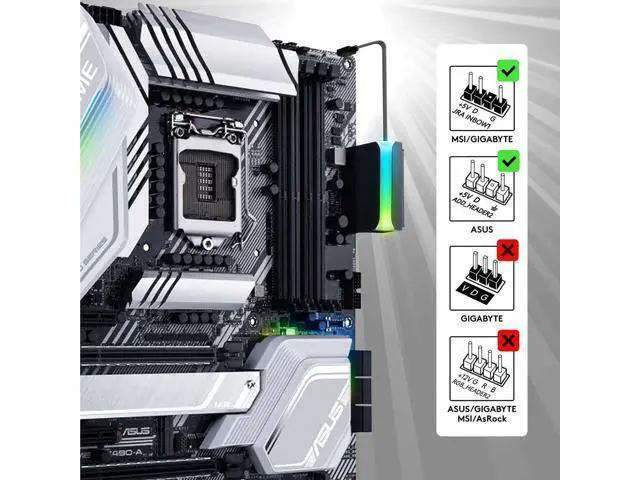 Alt view image 7 of 7 - ATX 24-pin 90 Degree Power Connector 5V 3 Pin ARGB Rainbow Female to Male Power Supply/Power Adapter for Computer Motherboard -1 Pack