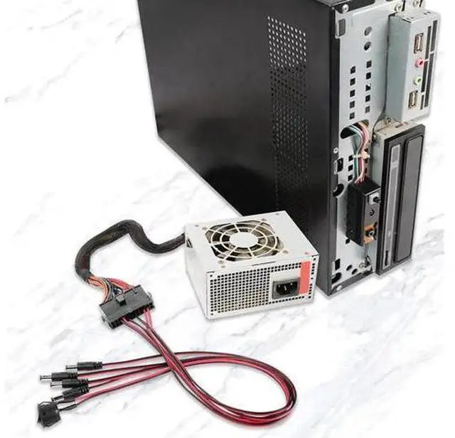 Alt view image 2 of 6 - ATX Power 24 Pin to 4 DC5521 and Power Switch Cable, 24P Female to 12V DC 5.5mm x 2.1mm Male Adapter with ON/Off, Inserted into PC Power Supply 24P Male, Leading to DC Power Supply (0.5m)