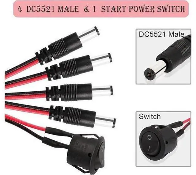 Alt view image 4 of 6 - ATX Power 24 Pin to 4 DC5521 and Power Switch Cable, 24P Female to 12V DC 5.5mm x 2.1mm Male Adapter with ON/Off, Inserted into PC Power Supply 24P Male, Leading to DC Power Supply (0.5m)