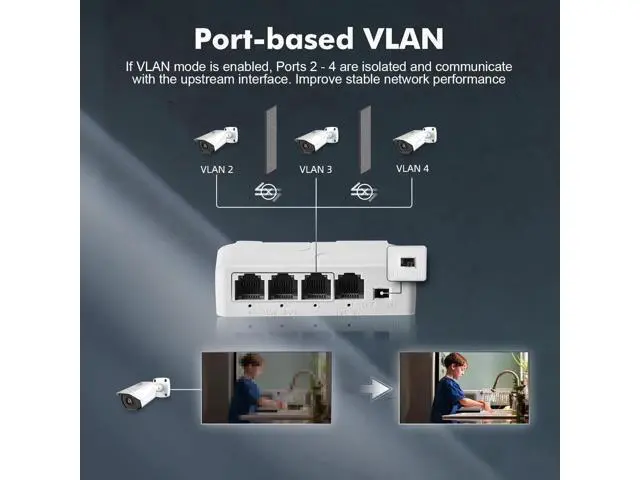 Alt view image 2 of 7 - PoE Passthrough Switch, 1 PoE in 3 PoE Out Extender, IEEE802.3af/at PoE Powered, 100Mbps Ethernet, din-Rail & Wall Mount
