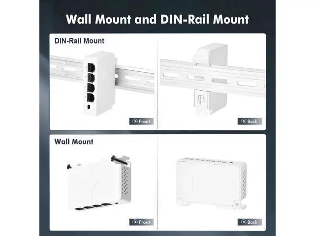 Alt view image 6 of 7 - PoE Passthrough Switch, 1 PoE in 3 PoE Out Extender, IEEE802.3af/at PoE Powered, 100Mbps Ethernet, din-Rail & Wall Mount