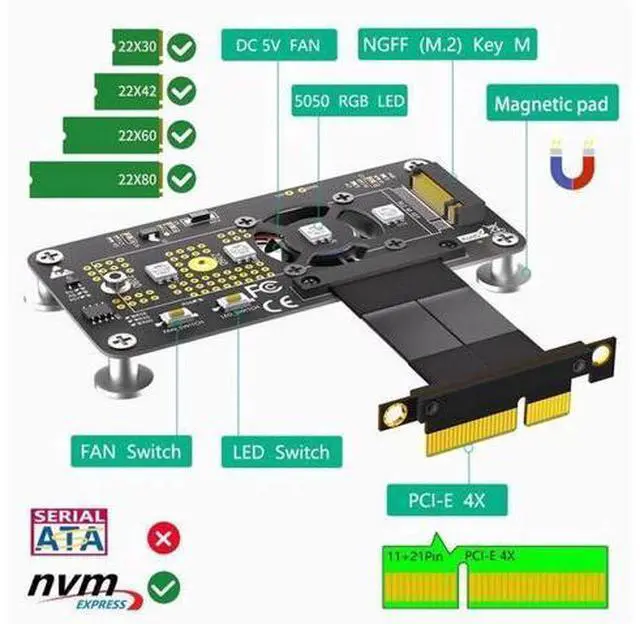 Main image of M.2 nvme SSD to PCIE X4 Extension Cable With fan extension cable 0.05M