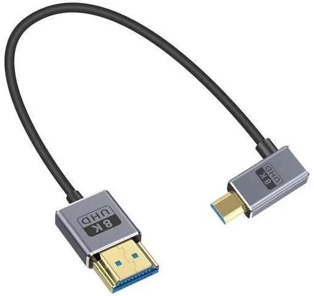 Main image of 8K 90 Degree Micro HDMI to HDMI Cable 1FT/30cm, Right Angl HDMI Male to Micro HDMI Adapter Cable with 8K@60Hz, 4K@240Hz, 48Gbps Micro HDMI Cable Coiled for Cameras, DSLRs, Camcorders, Monitors