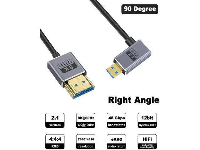 Alt view image 7 of 7 - 8K 90 Degree Micro HDMI to HDMI Cable, Right Angl HDMI Male to Micro HDMI Adapter Cable with 8K@60Hz, 4K@240Hz, 48Gbps Micro HDMI Cable Coiled for Cameras, DSLRs, Camcorders, Monitors 4FT/1.2M