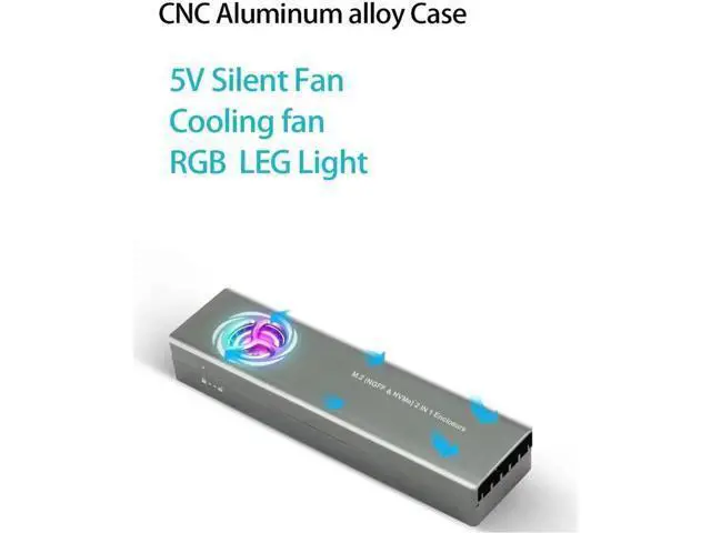 Alt view image 2 of 7 - Dual Protocol M.2 SSD NVMe SATA Case Support M2 NVMe NGFF Sata SSD Hard Drive with Fan For PCIe M Key/B+M Key USB C 10Gbps Box Silver