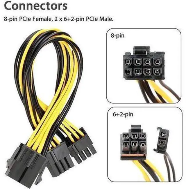 Main image of 10-Pack PCI-E 8Pin to 2X 8 Pin (6+2) Power Splitter Cable for PCIE PCI Express Image Card Y - Splitter Extension Cable 18AWG(40cm/15.74")