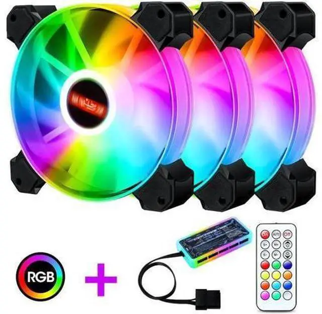 Main image of 3-Pack 120mm RGB Case Fan with Remote Controller, Computer Case 12cm Cooling Fan RGB 6PIN, RGB LED Quiet High Airflow Adjustable Color LED Fan, CPU Cooler with RF Remote