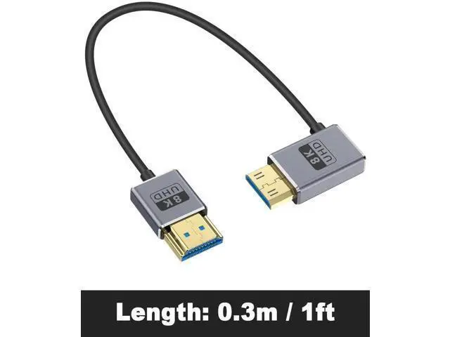 Alt view image 6 of 7 - 8K Short HDMI to Mini HDMI Cable 1FT/30CM, 48Gbps Mini HDMI 2.1 Cord, Ultra Thin Left Angle Mini HDMI to HDMI Male Cable, Support High Speed 8K@60Hz, 4K@240Hz for Camera, Camcorder