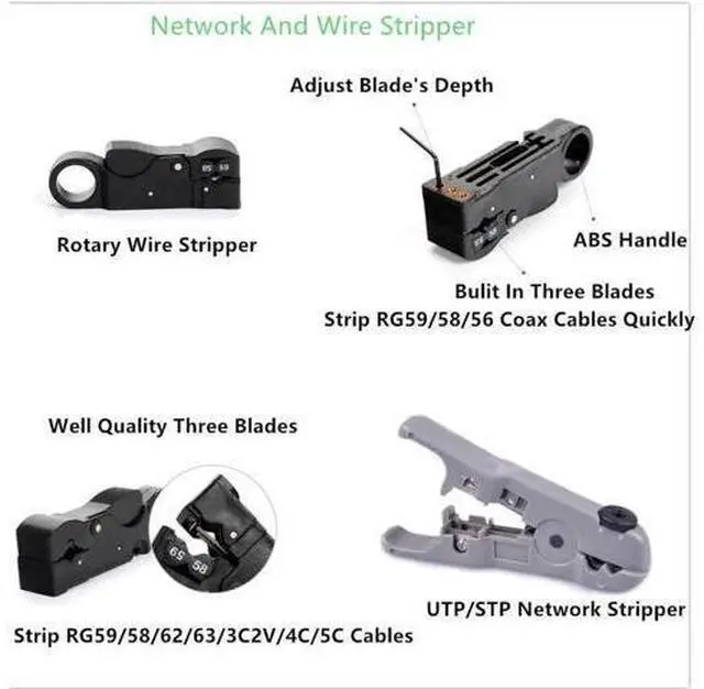 Alt view image 6 of 7 - Network Cable Repair Maintenance Tool Kit Set 11 in 1 Portable Phone Cable Crimper 8P8C 4P4C 6P6C Connectors RJ45 RJ11 Cat5 Cat6 Cable Tester