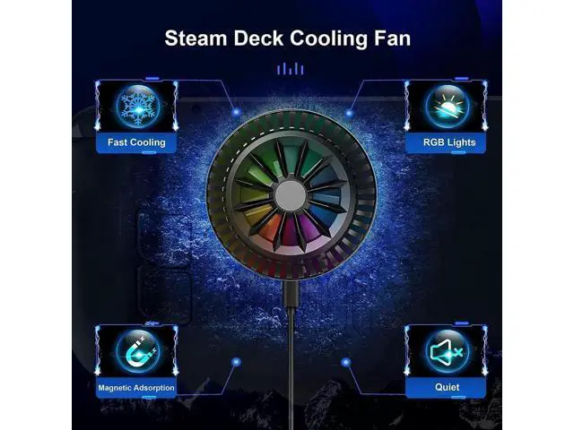Alt view image 4 of 7 - Steam Deck Fan, Semiconductor Cooler for Steam Deck with 7-Blade Fan and RGB Colourful Light, 3 Seconds Fast Cooling Magnetic Fan Cooler for Steam Deck, Switch, Tablet, Cellphones