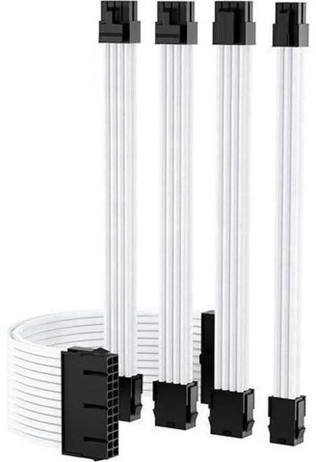 Main image of Mod Sleeved Cable, White Power Supply Cable Extension Kit, 24PIN ATX, 4+4 PIN EPS, Dual 6+2 PIN PCIE, 6 PIN PCI-E