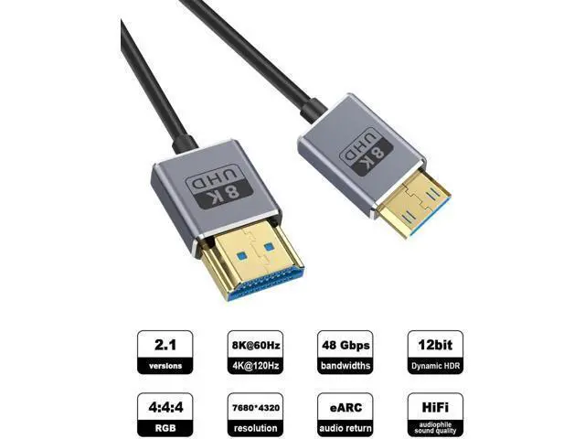 Alt view image 6 of 7 - 8K Mini HDMI to HDMI Cable, 48Gbps Mini HDMI Male to HDMI Male Cable, Ultra Thin Mini HDMI Cord OD2.5mm, Support 8K@60Hz, 4K@240Hz, Dynamic HDR, eARCg for Laptop,Tablet,HDTV,Projector 4FT/1.2M