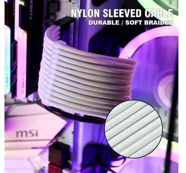 Main image of Customization Mod Sleeved Extension Power Supply Cable Kit GPU PC Braided WHITE
