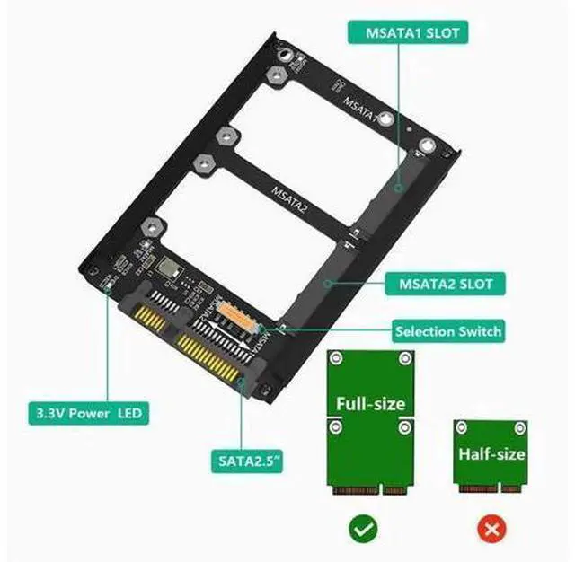 Alt view image 5 of 5 - Dual MSATA to SATA3.0 expansion card SSD to 6Gbps interface to dual-min SATA