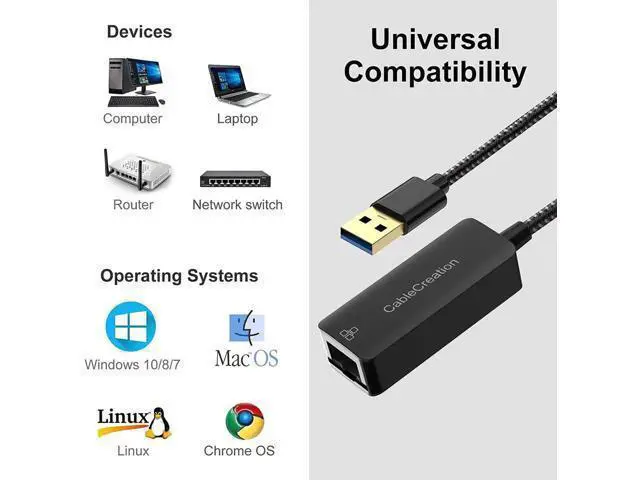 Alt view image 3 of 7 - USB to Ethernet Adapter, CableCreation USB 3.0 to 10/100/1000 Mbps Aluminum RJ45 LAN Network Adapter, Compatible with MacBook, Surface Pro, Laptop, PC, Windows, macOS and More