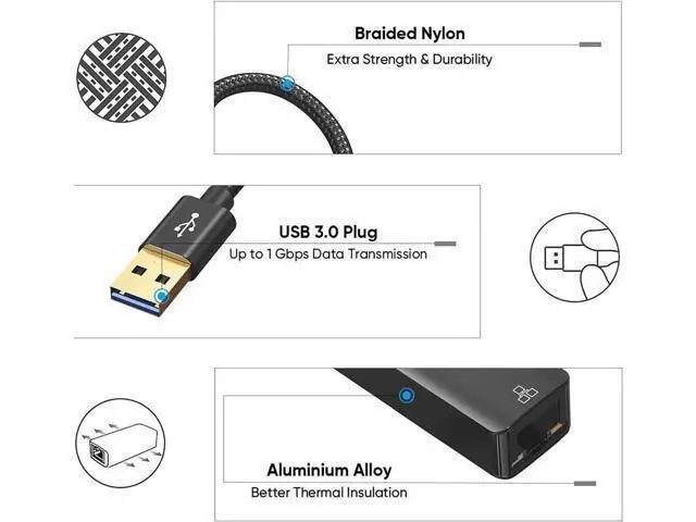 Alt view image 6 of 7 - USB to Ethernet Adapter, CableCreation USB 3.0 to 10/100/1000 Mbps Aluminum RJ45 LAN Network Adapter, Compatible with MacBook, Surface Pro, Laptop, PC, Windows, macOS and More