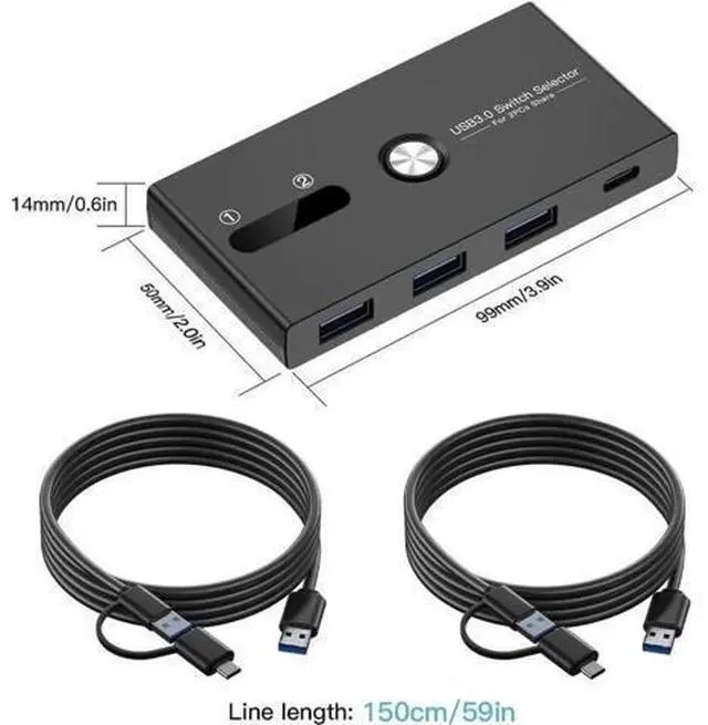 Main image of AUTYUE USB C Switch,USB Switcher 2 Computers Sharing USB C & USB A Devices, 4 Port USB Switcher Sharing Keyboard and Mouse, Printer/Scanner USB 3.0 Switch Hub with 2 USB 3.0 Cables 5FT