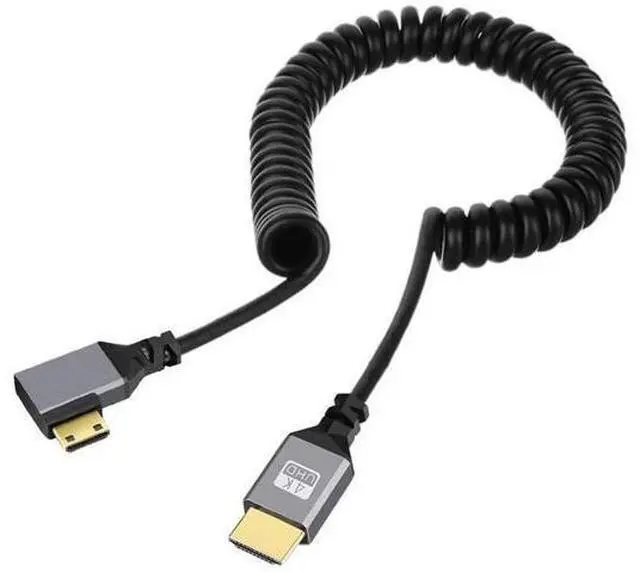 Main image of Mini HDMI 2.0 Male to HDMI Male 4K 60hz Stretch Coiled Cable Left Angled 90 Degree for HDTV Computer Laptop Monitor