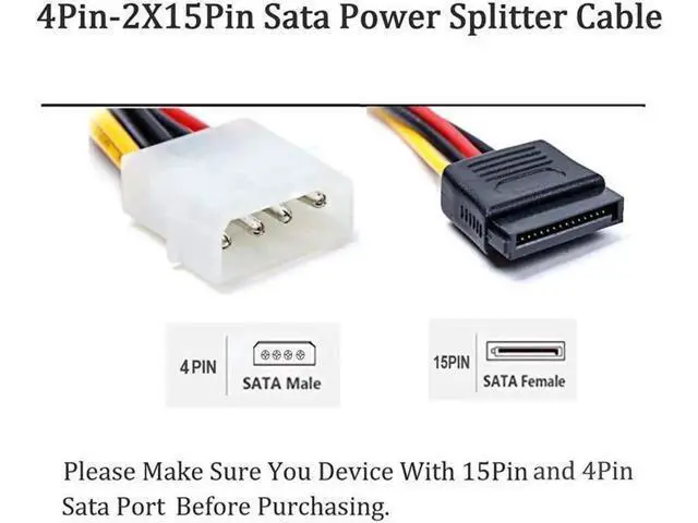 Alt view image 2 of 7 - 5pcs 4 Pin Molex to 2×15 Pin SATA Power Y-Cable Adapter for IDE 8 Inches