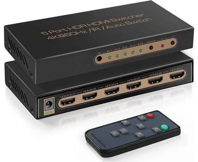 Main image of 4K @60HZ HDMI Switch 5x1, HDMI 2.0 Switch 5 in 1 Out, 4K HDMI Switch with Remote Control Support Auto Switch, 3D, HDR 10, 18Gbps, HDCP 2.2 for PS5, Xbox, DVD, Monitor