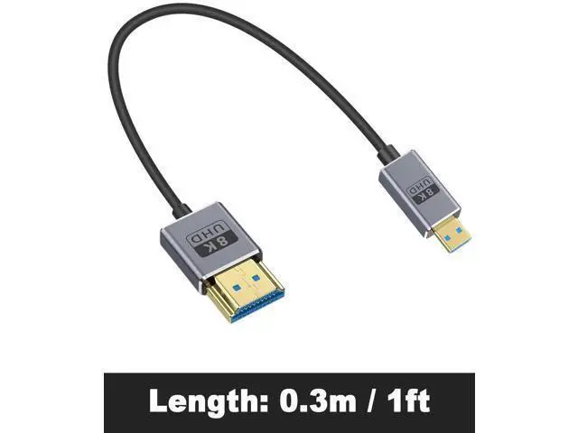 Alt view image 5 of 7 - 8K Short Micro HDMI to HDMI Cable 1ft, 48Gbps HDMI to Micro HDMI 2.1 Cable Male to Male Support 8K@60Hz, 4K@240Hz and HDR Support, for Cameras, DSLRs, Camcorders, Portable Screens and Monitors