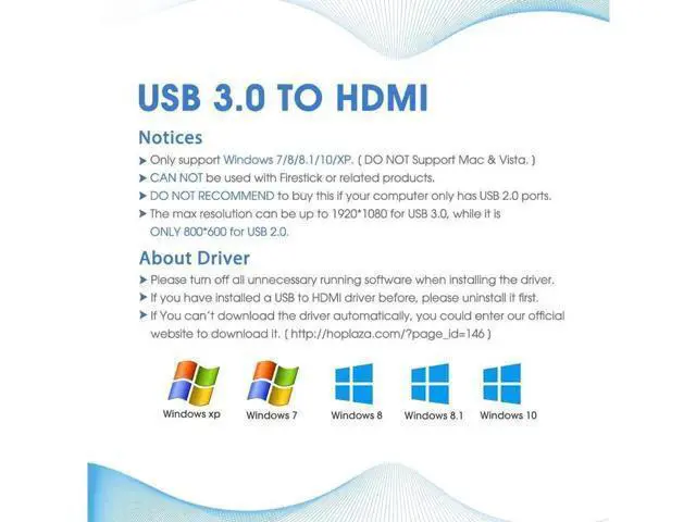 Alt view image 7 of 7 - USB to HDMI Adapter USB 3.0 to HDMI Converter 1080P HD Display Audio Video Converter for Windows 7 8 10 Computer ONLY ( NOT SUPPORT MAC/Linux/Vista )
