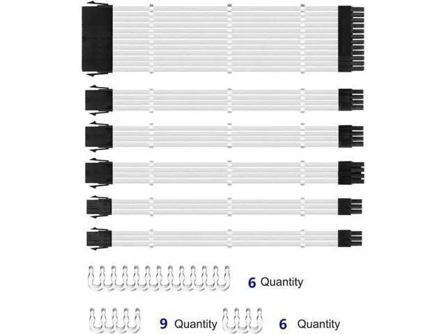 Alt view image 3 of 7 - Sleeved Cables, PSU Extension Cable Kit for Power Supply, Fiber Braided ATX EPS PCI-E Cable with Combs, 30CM (White)