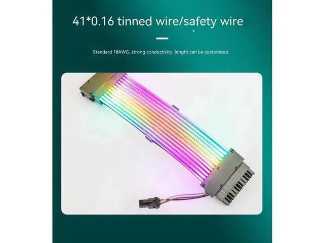 Alt view image 4 of 7 - ARGB Power Extension Cable Power Graphics Card Cable,Mainboard Extension Cable Power Luminous Cable,Dual Head Lamp 24Pin Row Synchronous Illusion Luminous Cable,Wire Harness Assembly,18AWG 41 * 0.16 T