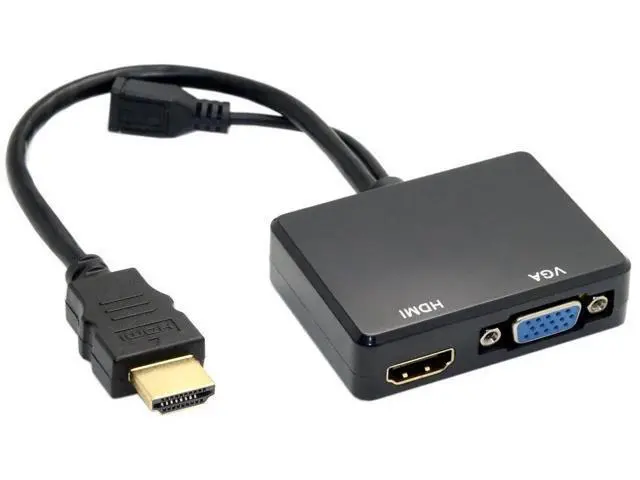 Alt view image 7 of 7 - HDMI to VGA & HDMI Female Splitter with Audio Video Cable Converter Adapter for HDTV PC Monitor