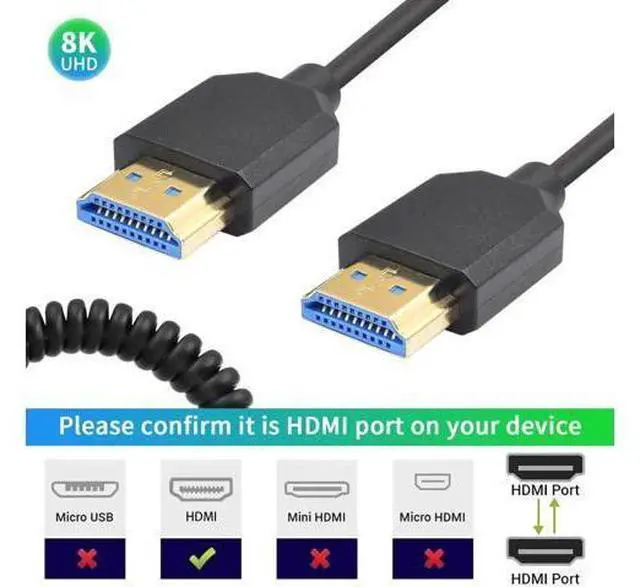Alt view image 3 of 7 - 8K Coiled HDMI Cable 3FT- 6FT, HDMI 2.1 Cable Coiled 48Gbps, Extreme Thin HDMI Male to Male Cable Supports 8K@60Hz, 4K@120Hz for Monitor, Laptop, PC, TV