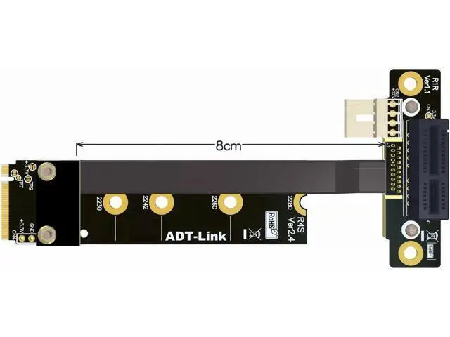 Alt view image 5 of 7 - M.2 NVMe PCIE 1x 4.0 to M.2 NVMe Key M Riser Adapter Card Extension female chassis M2 PCI-Express X1 Sata Power Cord Silver