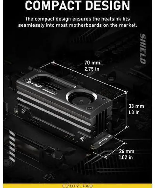 Alt view image 6 of 6 - Shield M.2 SSD Heatsink with Build-in 20mm PWM Fan, Premium Aluminum Design, High-Performance SSD Cooler for M.2 2280-Black-1 Pack