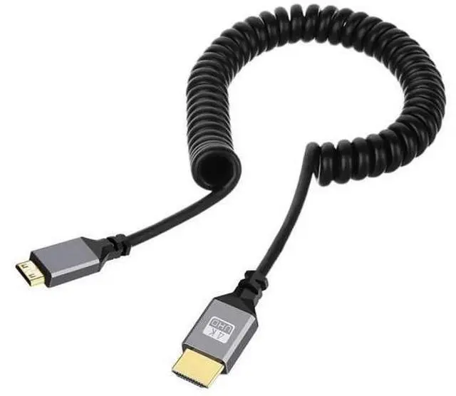Main image of Mini HDMI 2.0 Male to HDMI Male 4K 60hz Stretch Coiled Cable Straight Connector for HDTV Computer Laptop Monitor