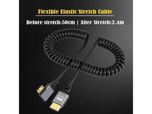 Alt view image 7 of 7 - Mini HDMI 2.0 Male to HDMI Male 4K 60hz Stretch Coiled Cable Right Angled 90 Degree for HDTV Computer Laptop Monitor