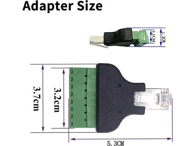 Alt view image 5 of 7 - RJ45 Screw Terminal Adapter 2-Pack, Network Ethernet Adapter, RJ45 Breakout Board 8p8c Male to 8 Pin AV Terminal Screw Converter Block Plug for CCTV, Cat5, Cat6